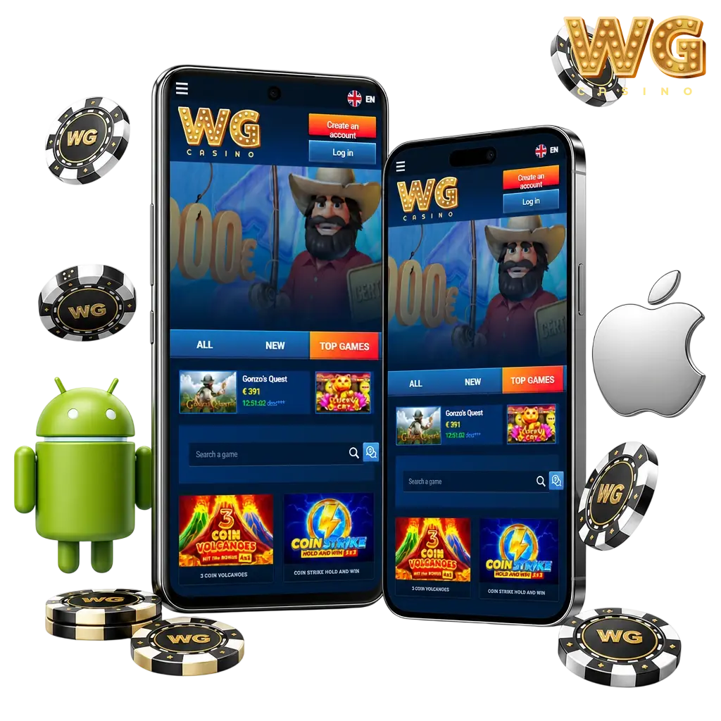 WG casino mobile app download for Android APK and iPhone iOS web app for UK players aged 18+