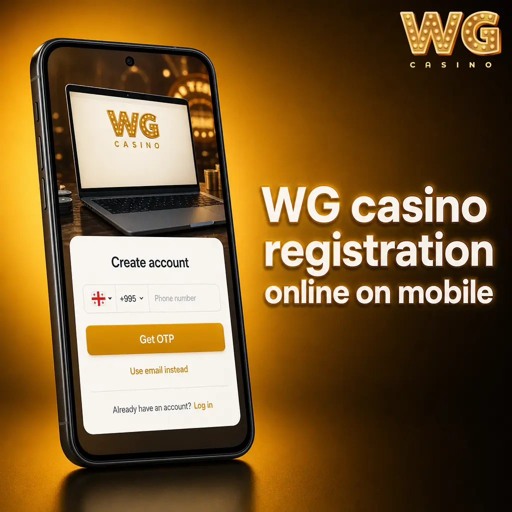 WG casino mobile registration page with options to sign up by email, phone or one click