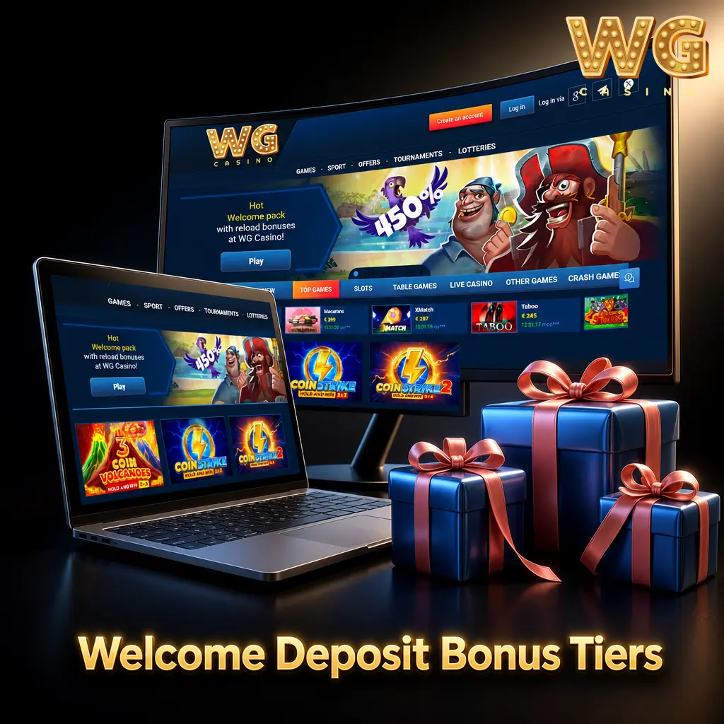Welcome deposit bonus tiers showing Starter, Standard and Higher Deposit offers with x40 wagering and opt-in expiry