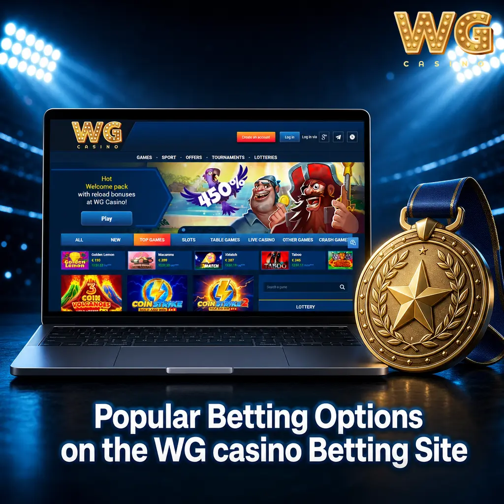 WG casino sportsbook showing pre-match and in-play betting markets with singles, accumulators and live selections