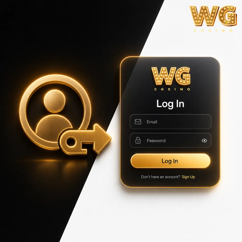 WG casino login button for account access to balance, bets, bonuses and withdrawals